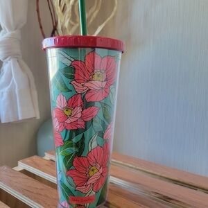 Vera Bradley Floral Tumbler with Red and Green Design